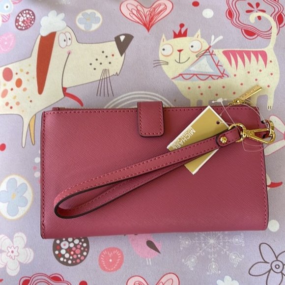 Michael Kors Jet Set Travel Large Double Zip Wristlet Wallet Rosewood Leather - Picture 9 of 15